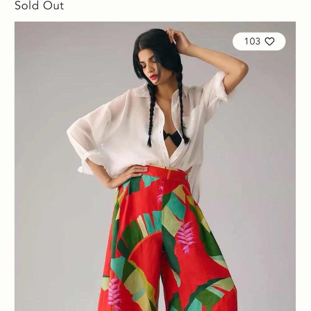 FARM Rio Heliconia Red Wide-Leg Tropical Print Pants - Picture 5 of 16